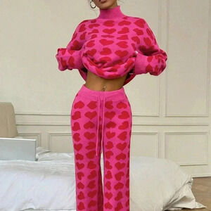 Multicolor Casual Women's Heart Design & Versatile Knitted Sweater